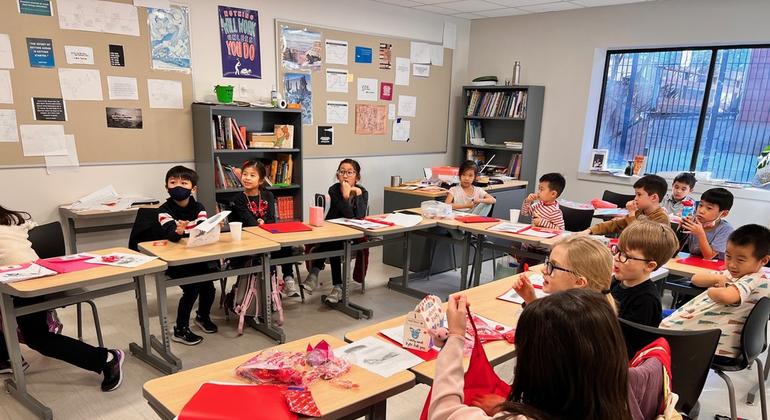 在纽约Gantry View学校的课后班，小朋友们正在学习中文。 