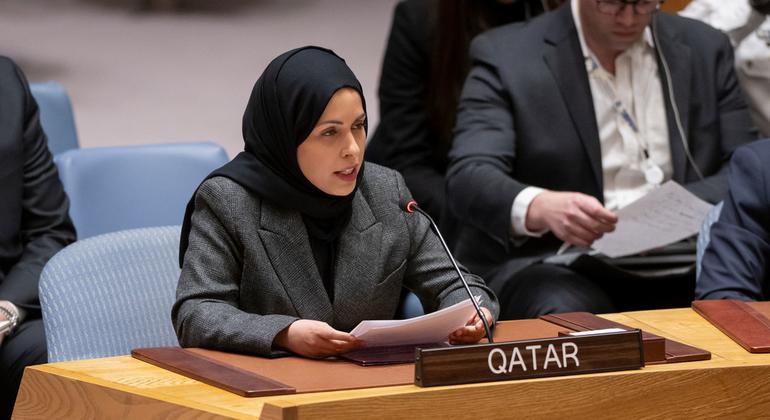 السفيرة القطرية لدى الأمم المتحدة علياء أحمد سيف آل ثاني، تتحدث أمام مجلس الأمن الدولي.