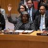 Ambassador Linda Thomas-Greenfield of the United States votes against the draft resolution in the UN Security Council meeting on the situation in the Middle East, including the Palestinian question.
