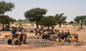 Children and women collect water in a village in Niger. (file)