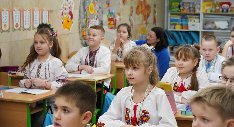 Children in Kharkiv attend school classes underground to stay safe.