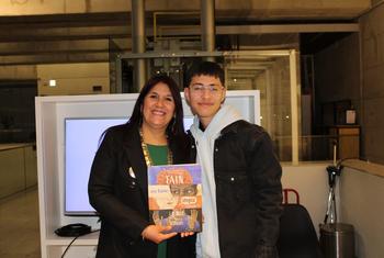 Nevenca Cayullán, Mapuche educator and Mapuzugún translator of What Makes Us Human, during the book launch in Santiago, Chile.