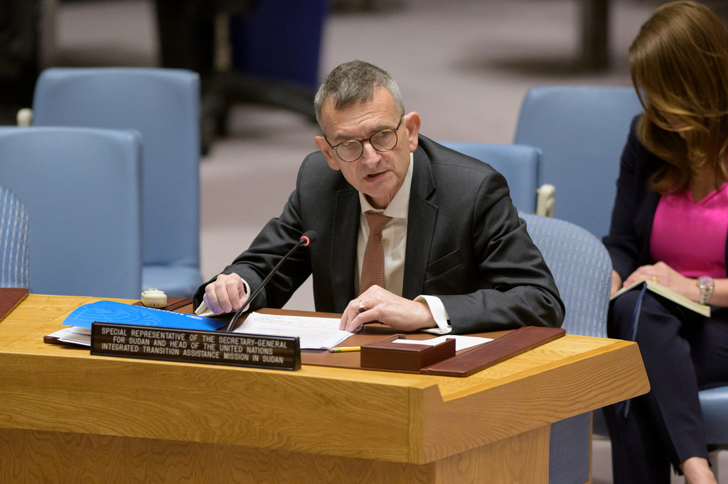 Volker Perthes, Representante Especial para o Sudão no Conselho de Segurança da ONU , discursa em uma reunião formal nas Nações Unidas, em Nova Iorque.