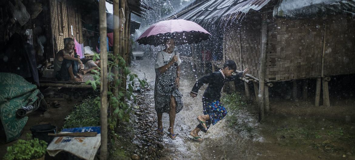 Rain batters a camp for displaced people in northern Myanmar. (file)