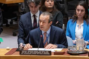 خالد خياري مساعد الأمين العام للأمم المتحدة لشؤون الشرق الأوسط وآسيا والمحيط الهادئ يتحدث أمام مجلس الأمن الدولي.