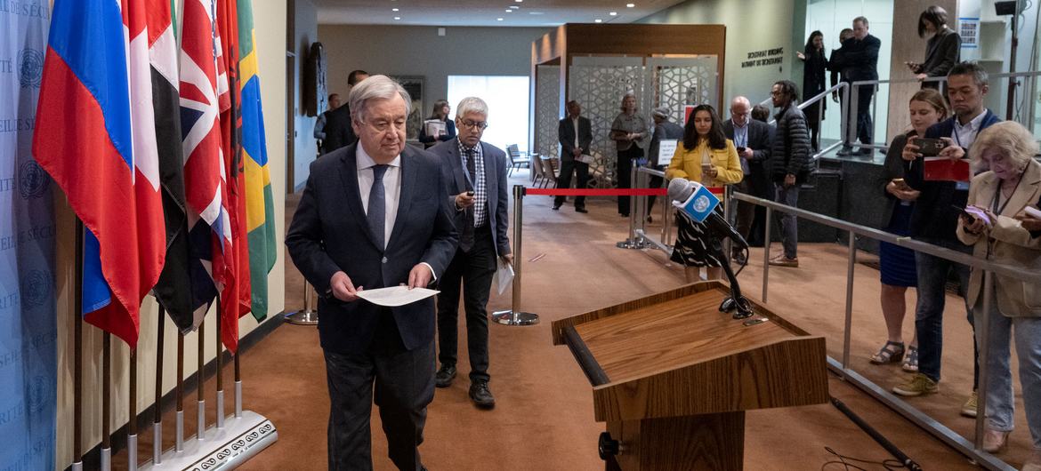 El Secretario General Antonio Guterres en un encuentro con la prensa sobre Sudán.