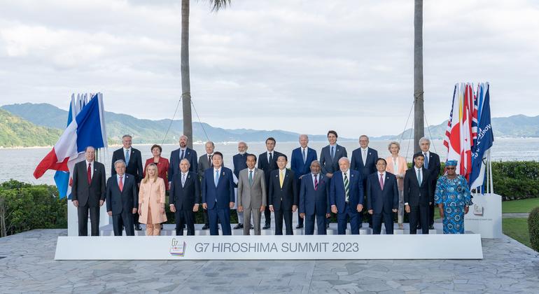 Secretário-geral da ONU na foto de família do G7 em Hiroshima