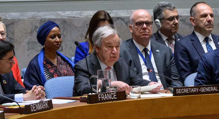 The UN Secretary General, Antonio Guteresh, addresses a high -level discussion in the Maritime Transport Security Council. The UN Secretary General, Antonio Guteresh, addresses a high -level discussion in the Maritime Transport Security Council.