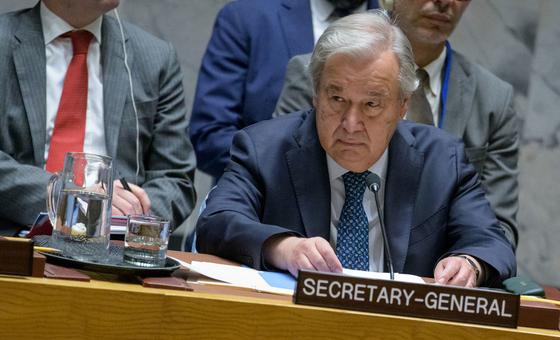 Secretary-General António Guterres at the Security Council meeting on the Israel-Iran crisis.