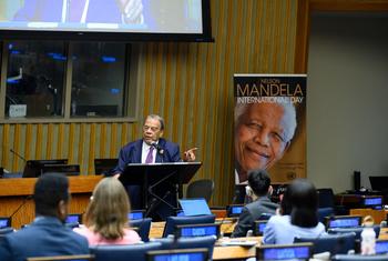 Former US Ambassador Andrew Young, American politician and activist, speaks at the annual ceremony to commemorate the life and legacy Nelson Mandela.