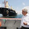 UN Secretary-General António Guterres takes a pilot ship through the Marmara sea in Turkey to view the Brave Commander.