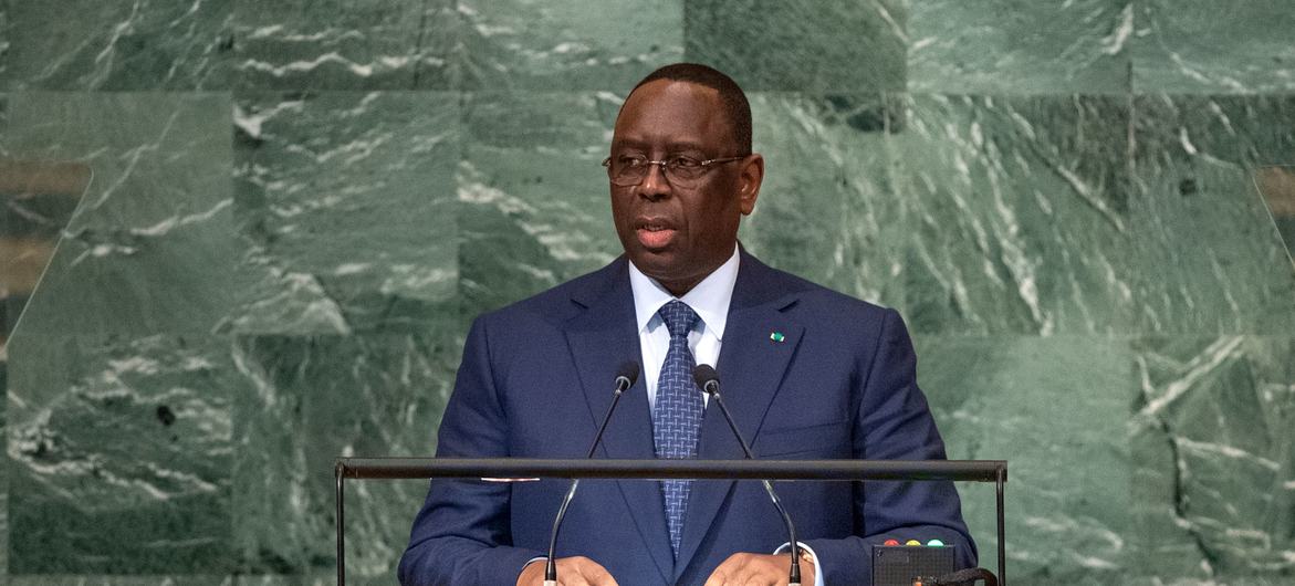 Rais Macky Sall wa Senegal akihutubia mjadala mkuu wa kikao cha 77 cha Baraza Kuu la Umoja wa Mataifa.