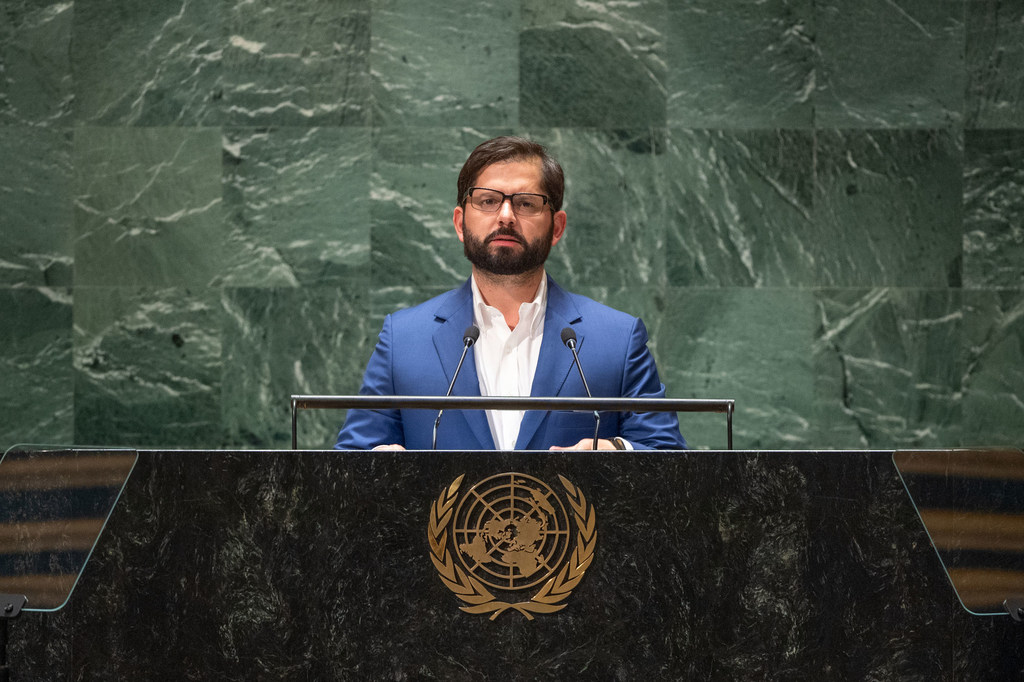 El presidente chileno Gabriel Boric Font se dirige a la Asamblea General de las Naciones Unidas en Nueva York.