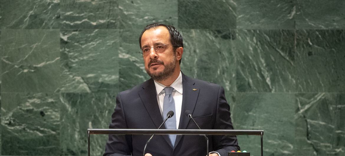 Президент Кипра обращается к Генеральной Ассамблее ООН.