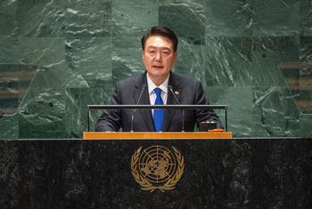 韩国总统尹锡悦在联大第78届会议一般性辩论上发言。