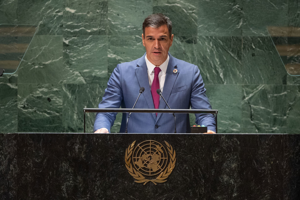 El presidente de España, Pedro Sánchez Pérez-Castejón, interviene en el debate general de la 78ª sesión de la Asamblea General.