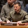 乌克兰总统泽连斯基在安理会发言。
