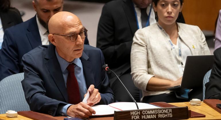 Volker Türk, UN High Commissioner for Human Rights, briefing the Security Council.