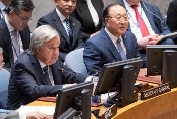 Le Secrétaire général António Guterres s'adresse à la réunion du Conseil de sécurité sur le maintien de la paix et de la sécurité internationales.