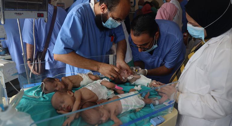 Babies undergoing treatment at Al-Shifa hospital before being relocated.