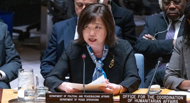 联合国政治事务部欧洲、中亚和美洲司代理司长后藤佳世子在安理会关于维护乌克兰和平与安全的会议上发言。