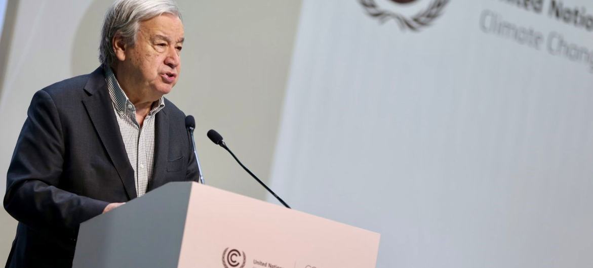 The UN Secretary-General António Guterres holds a press conference at the UN Climate Conference in Brazil.