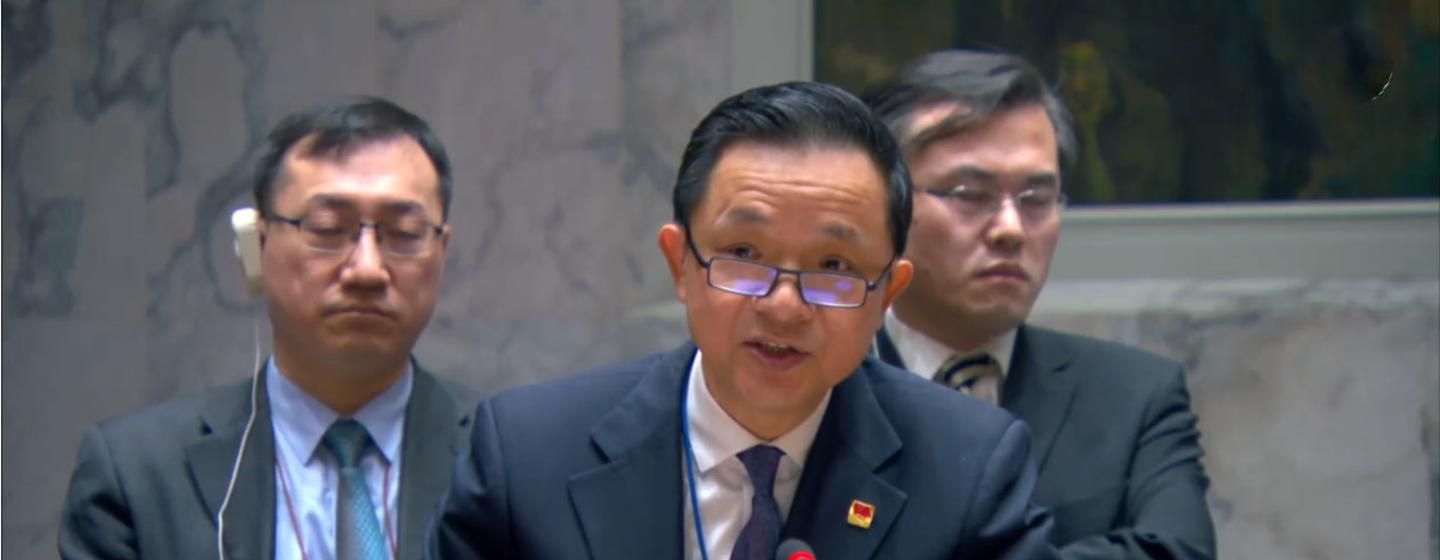 中国大使戴兵在安理会发表讲话。