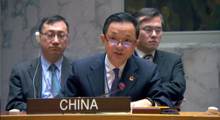 中国常驻联合国代表团临时代办戴兵在安理会发言。