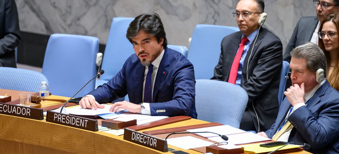 Ambassador José Javier De la Gasca LopezDomínguez of Ecuador chairs the UN Security Council meeting on the situation in the Middle East, including the Palestinian question.