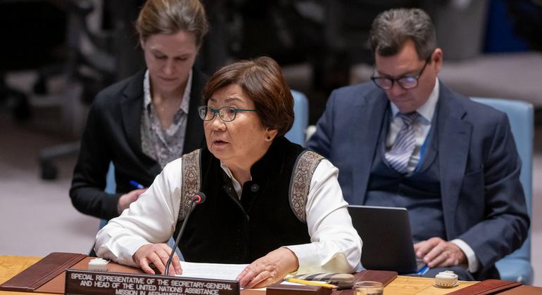 Roza Otunbayeva, Representante Especial del Secretario General y Jefa de la Misión de Asistencia de las Naciones Unidas en Afganistán, informa al Consejo de Seguridad sobre la situación en el país.