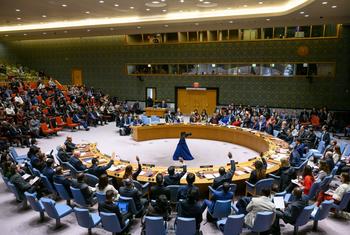 Vista del Consejo de Seguridad de la ONU mientras los miembros votan a favor del proyecto de resolución sobre la situación en Oriente Medio el 22 de diciembre de 2023.