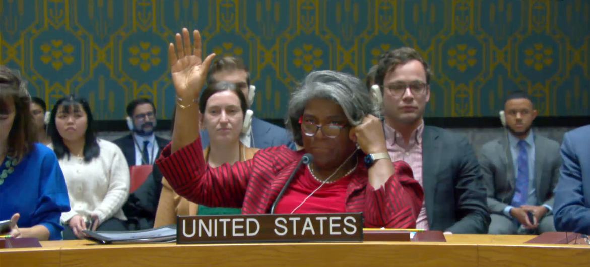 U.S. Ambassador Linda Thomas-Greenfield abstained from voting on a UN Security Council draft resolution on the situation in the Middle East, including the Palestinian issue. (document)