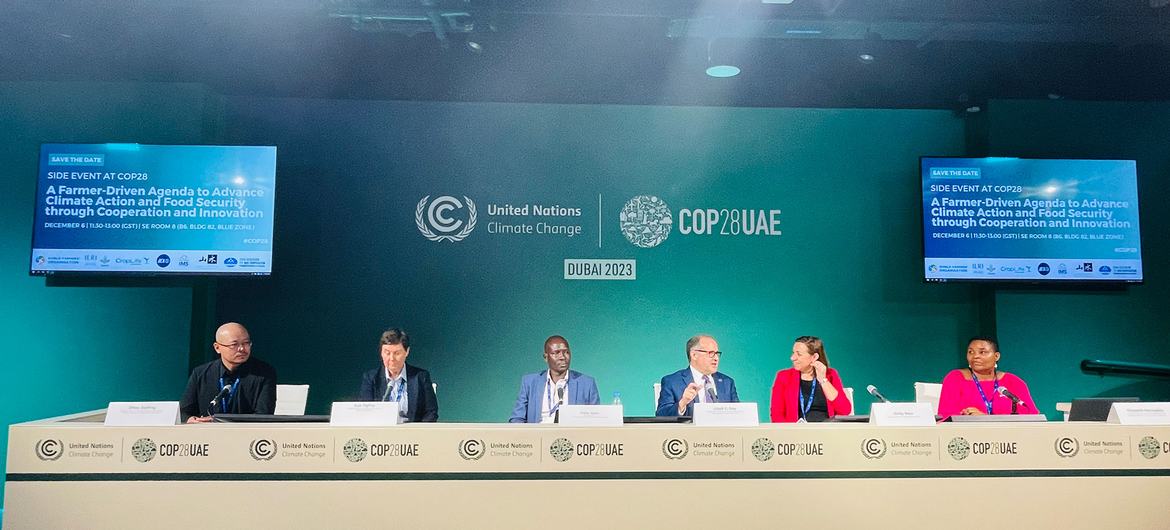 山水云南团队负责人周嘉鼎在迪拜气候大会边会上分享生态恢复社区气候变化适应项目的案例。