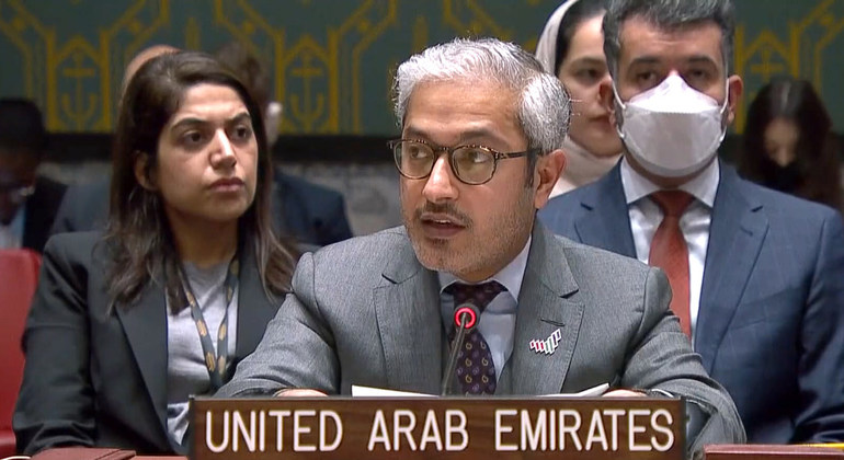 محمد عيسى أبو شهاب ، نائب المندوب الدائم لدولة الإمارات العربية المتحدة ، يلقي كلمة أمام اجتماع مجلس الأمن حول الوضع في الشرق الأوسط بما في ذلك قضية فلسطين - مجلس الأمن ، الجلسة 9236