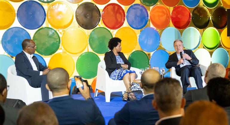 UN Secretary-General António Guterres participates in a discussion series with José Ulisses Correia e Silva, Prime Minister of Cabo Verde.
