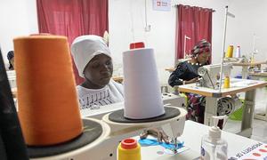 A UNFPA-run workshop in Basse, The Gambia, producing recyclable sanitary pads