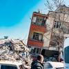 مبنى دمره الزلزال في كهرمان مرعش ، تركيا.