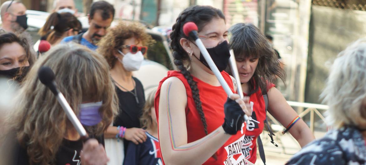 Women activists march in Madrid, Spain (file).