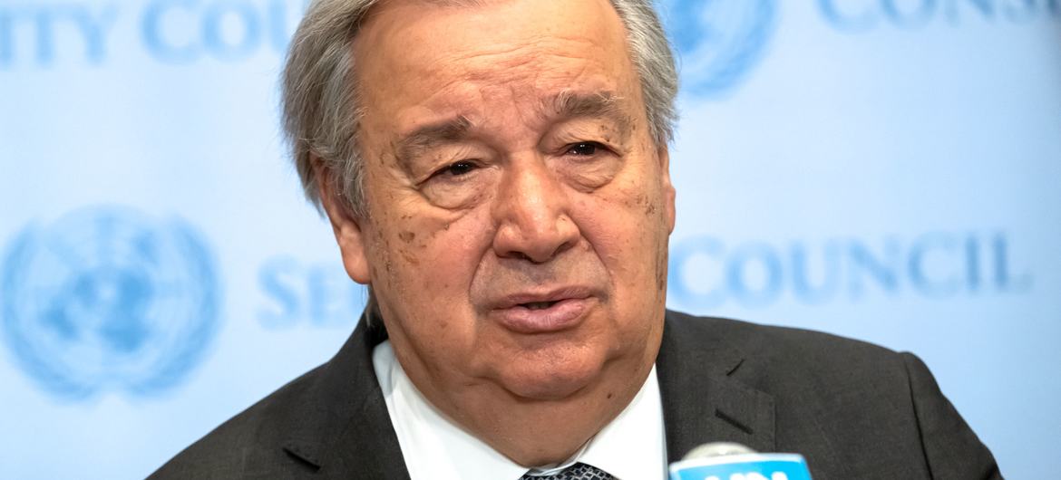 Le Secrétaire général de l'ONU, António Guterres, lors d'un point de presse (photo d'archives).