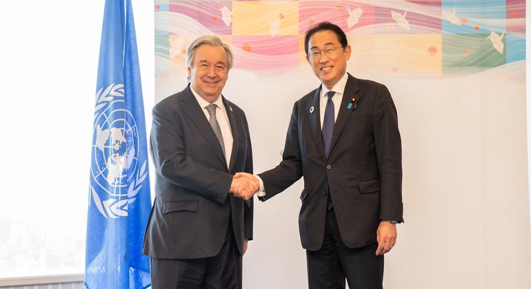 António Guterres com primeiro-ministro do Japão, Fumio Kishida