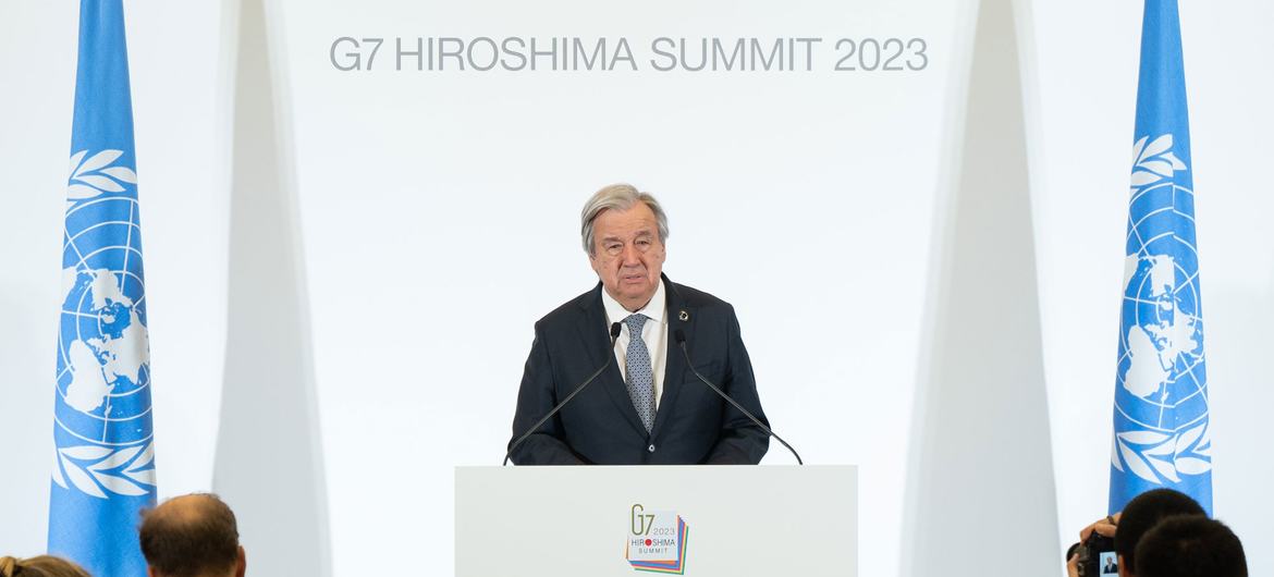 Secretary-General António Guterres speaks to the press, wrapping up his trip to Japan for the G7 Hiroshima Summit 2023.