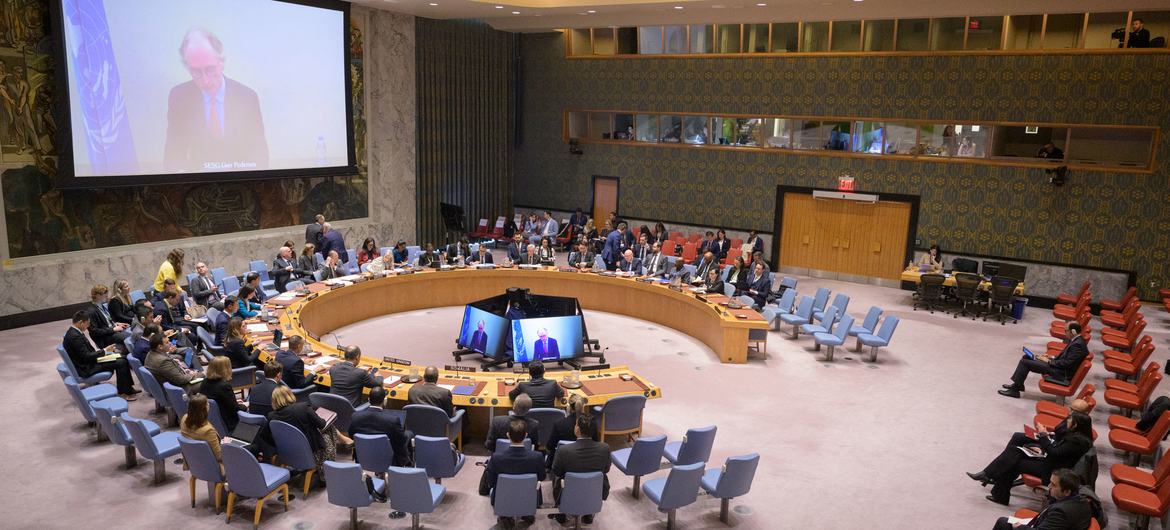 Geir Pedersen (on screen), UN Special Envoy for Syria briefs the Security Council on the situation in Syria. Geir Pedersen (on screen), UN Special Envoy for Syria briefs the Security Council on the situation in Syria.