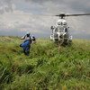A MONUSCO helicopter lands in Beni in the North Kivu region of the DR Congo.