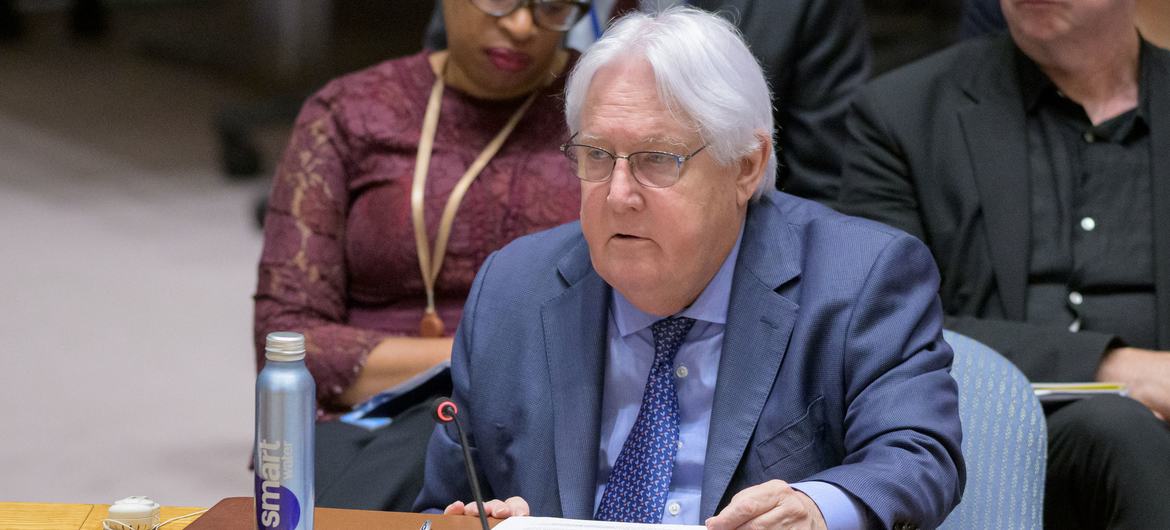 Martin Griffiths, Under-Secretary-General for Humanitarian Affairs and Emergency Relief Coordinator, briefs the Security Council meeting on maintenance of peace and security of Ukraine.