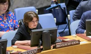 Rosemary DiCarlo, Under-Secretary-General for Political and Peacebuilding Affairs, addresses the Security Council meeting on maintenance of peace and security of Ukraine.