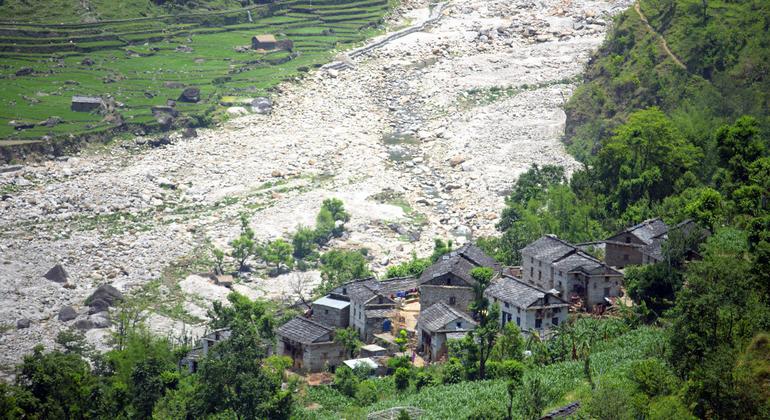 The scene after the floods in the town at an altitude of Nepal. The scene after the floods in the town at an altitude of Nepal.