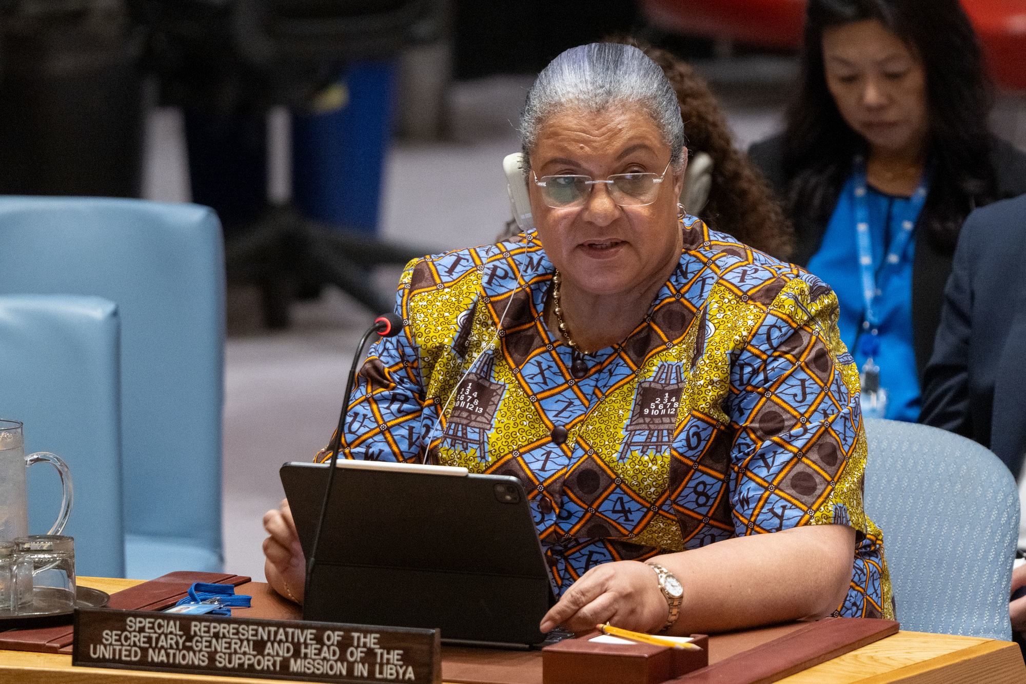 Hanna Tetteh, Représentante spéciale du Secrétaire général de l'ONU pour la Libye et cheffe de la Mission d'appui des Nations Unies en Libye (MANUL), au Conseil de sécurité.