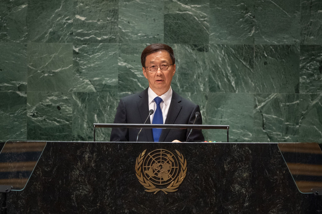 中国国家副主席韩正在一般性辩论上发言。