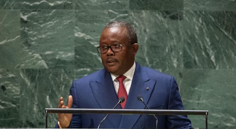 O Presidente da Guiné-Bissau, Úmaro Sissoco Embaló, discursa no debate geral da 78ª sessão da Assembleia Geral