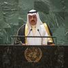 رئيس الوزراء الكويتي، الشيخ أحمد نواف الأحمد الصباح يلقي كلمته أمام المناقشة العامة للجمعية العامة للأمم المتحدة.
